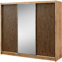 SCHWEBETÜRENSCHRANK Leroy mit Spiegel und Lamellen, 250 cm, Schwarz+eiche Wotan - Eiche Wotan/Schwarz, Holzwerkstoff (250/215/60.5cm) - Beautysofa