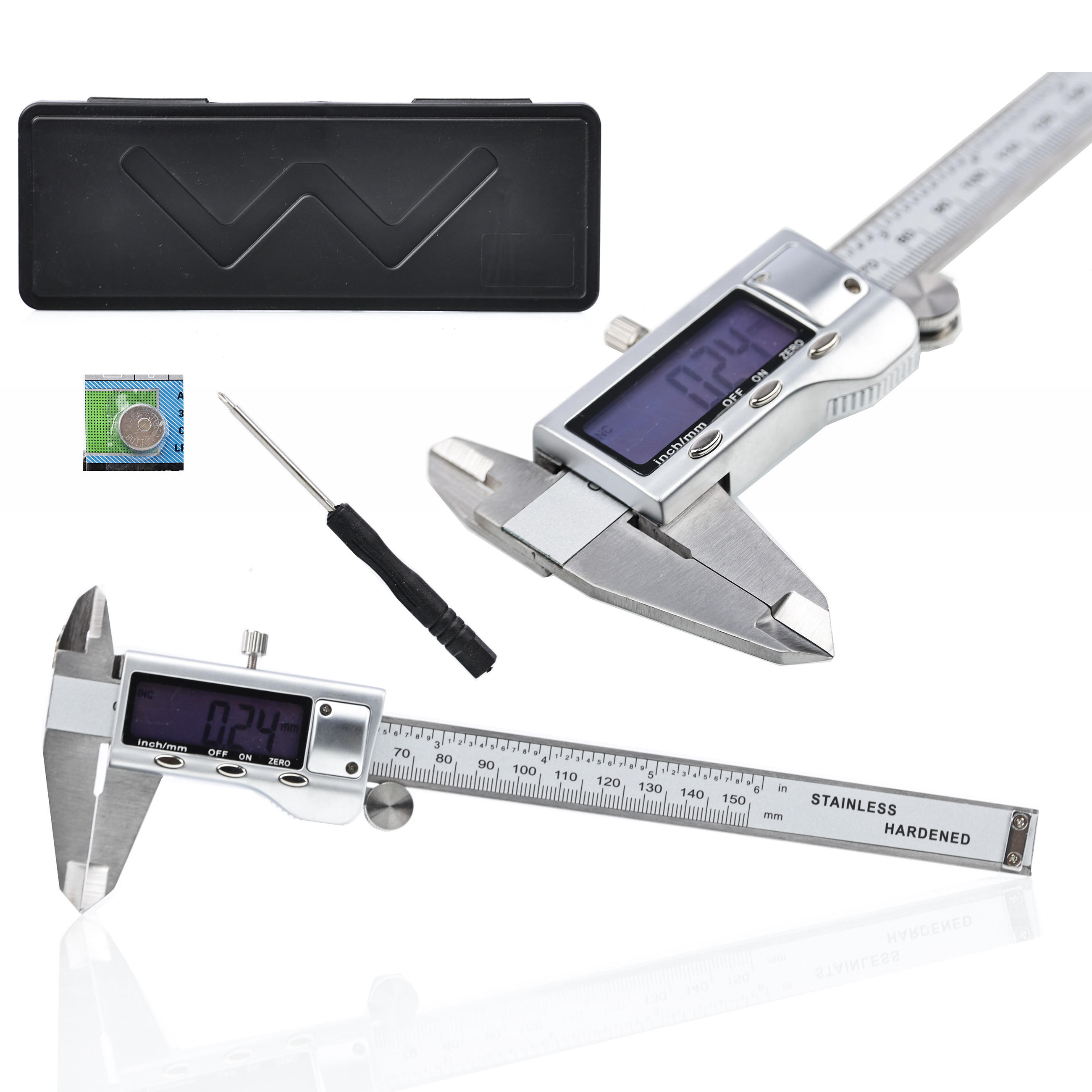 MESSSCHIEBER Digital - 150 mm, 0,01 mm Genauigkeit, LCD, Edelstahl, Tiefenmessung, mm/in, inkl. Etui, Batterie - Multicolor, Kunststoff/Metall (10/10/10cm)