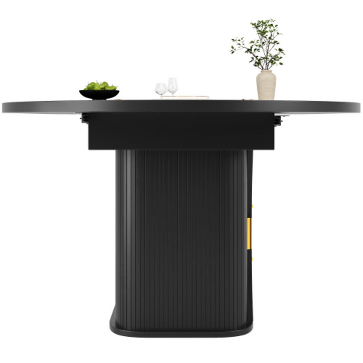 ESSTISCH Ausziehbarer 118-158×118×77,1 cm aus MDF und Metall mit Rattan-Schubladen, schwarz - Schwarz, Holzwerkstoff (158/118/77.1cm) - Luhomfu
