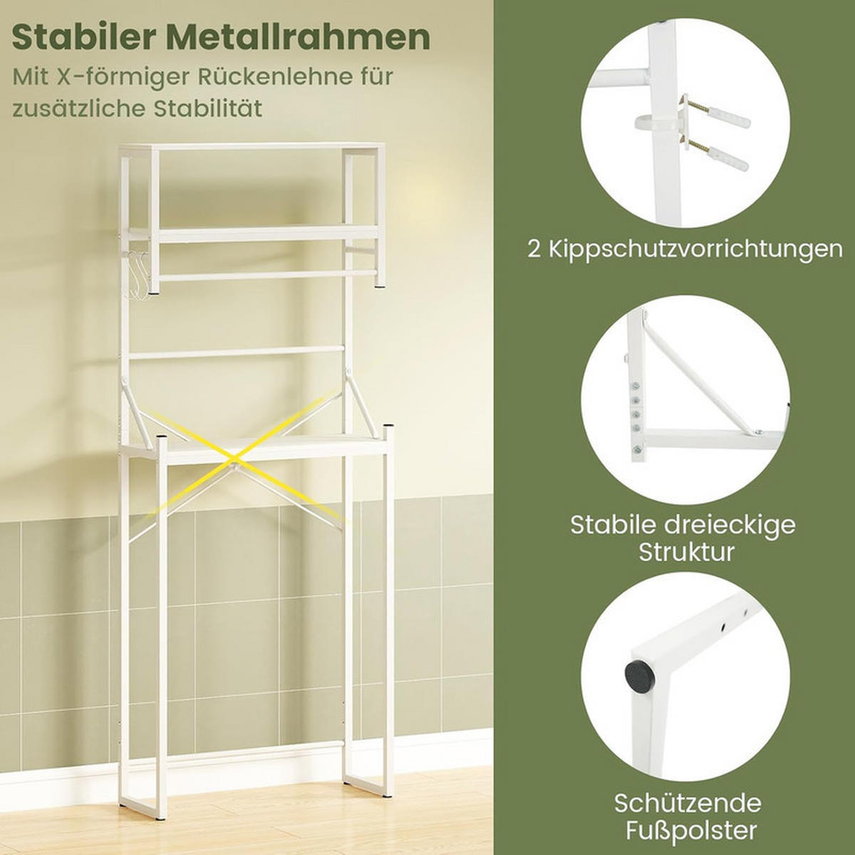 TOILETTENREGAL mit Handtuchhalter weiß - Weiß, Metall (64/162/24cm) - COSTWAY