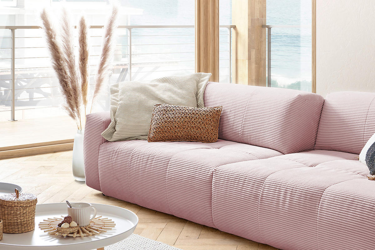 SOFA MIT SITZTIEFENVERSTELLUNG PALACE Pink Cord - Pink/Rosa, Textil (298/74/120cm) - KAWOLA
