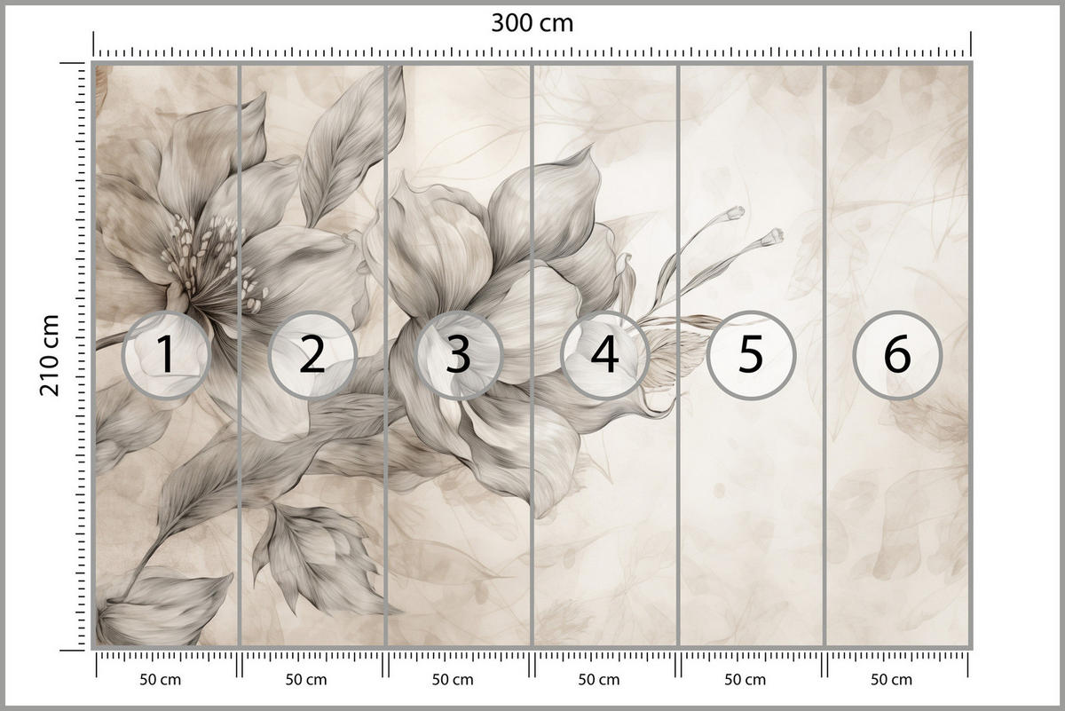 FOTOTAPETE für Wohnzimmer Abstrakt Blume Pflanzen 300x210 - Beige/Braun, Papier (300/210cm) - Muralo