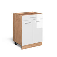 KÜCHENUNTERSCHRANK R-Line Weiß Hochglanz 60 cm mit Schublade, ohne AP - Honigeiche/Weiß Hochglanz, Holzwerkstoff (60/81.6/46cm) - Vicco