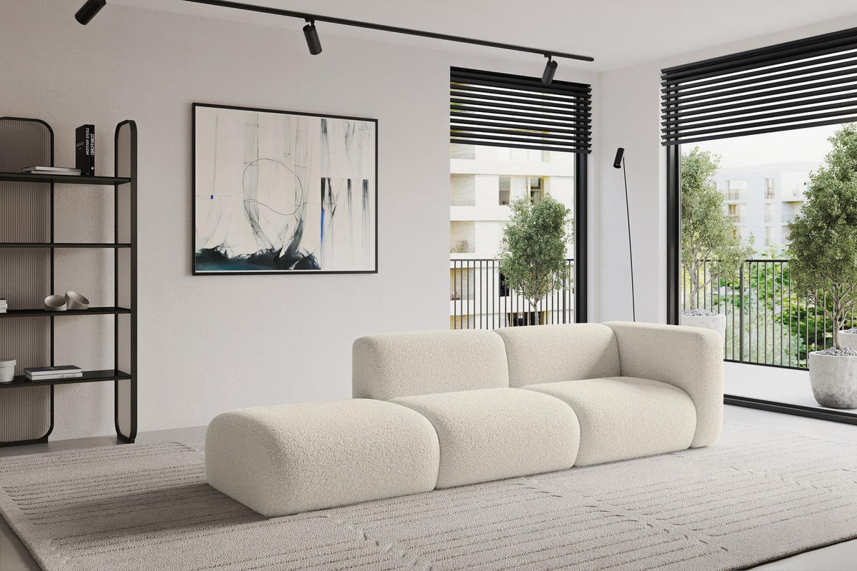 SOFA Ottomane Rechts MIRA-S3 296x89x70 Beige Bouclé - Kaschmir/Beige, Holzwerkstoff/Kunststoff (296/70/89cm) - ALTDECOR