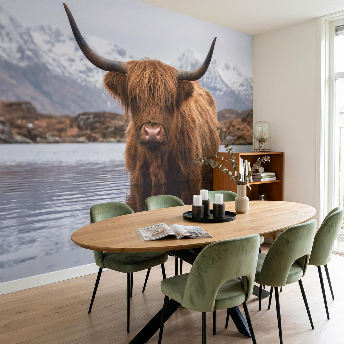 TAPETE - Schottischer Hochländer - Braun - Wasser - 280x220 cm - Braun, Papier (280/220cm) - OnlyWow