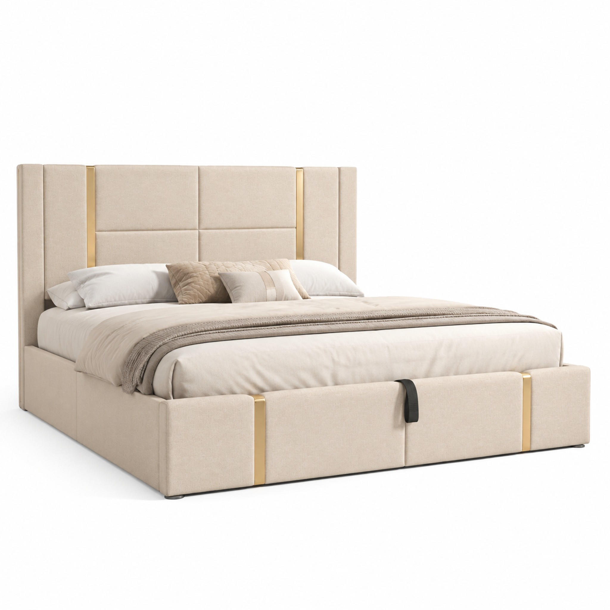 POLSTERBETT mit Stauraum, LED und USB/Typ-C 160x200 cm Leinen Beige inkl. Matratze - Beige, Metall (160/200cm) - Meubliv