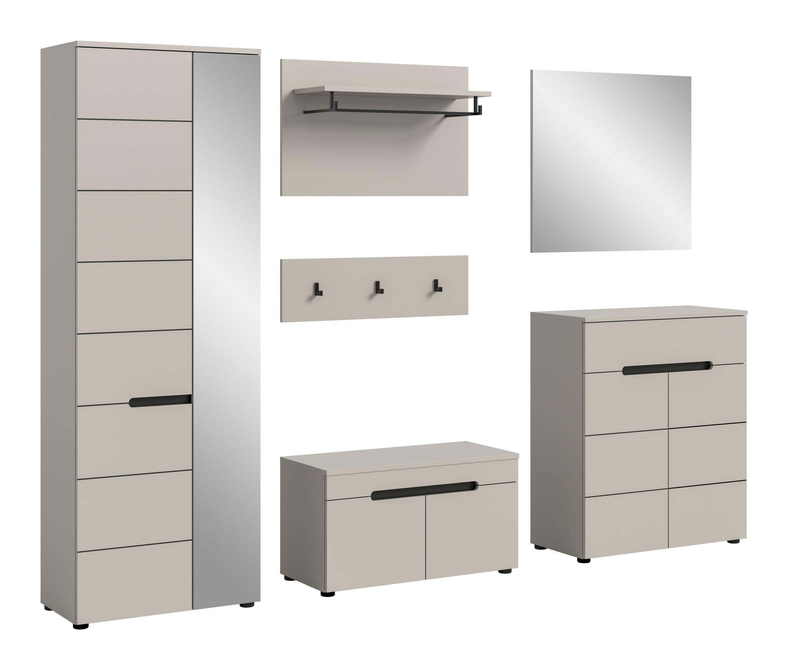 GARDEROBE Nova 5-tlg. (B/H/T: ca. 255/190/37 cm) in Basalt grau/weiß - Kaschmir, Holzwerkstoff (255/190/37cm) - Homes & Jones