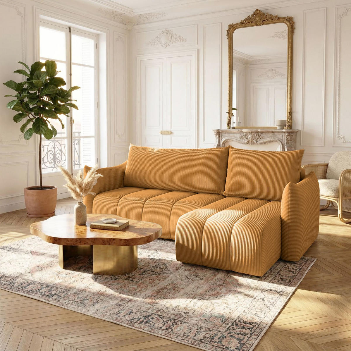 ECKSOFA Ontario Xs Mit Schlaffunktion - Gelb, Holzwerkstoff/Textil (226/154cm) - Fun Möbel