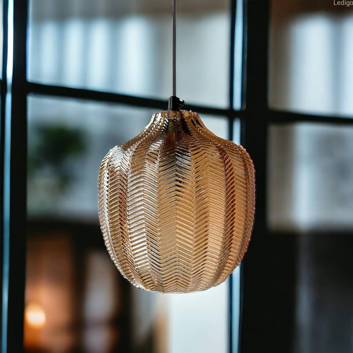 PENDELLEUCHTE Paris - Bernsteinfarben/Schwarz, Glas/Metall (14/14/120cm)