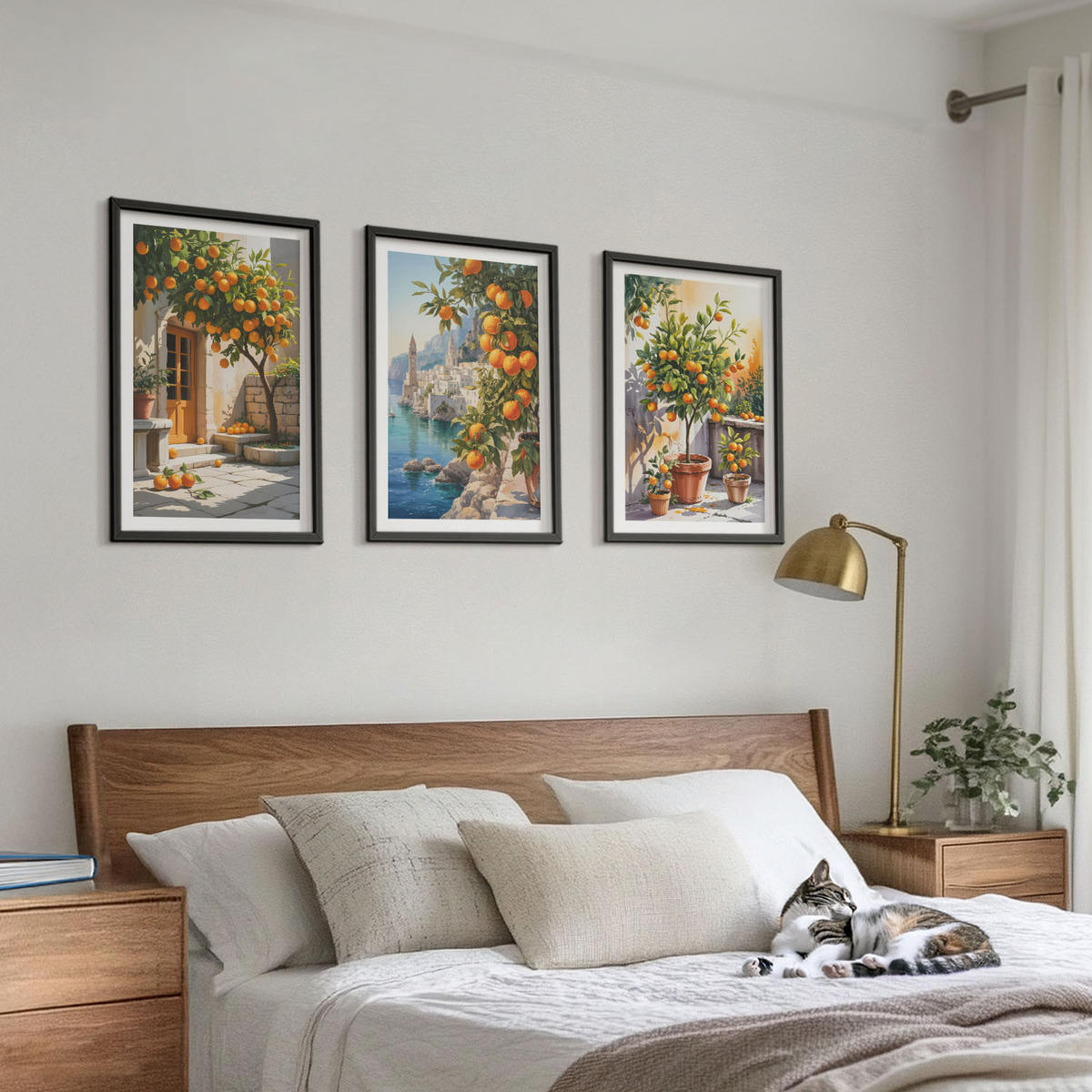 WANDBILDER 3er-Set - 40x60 cm Schwarzer Rahmen - Gemalte Zitruslandschaften - Schwarz, Kunststoff (40/60cm) - ArtPrintCave