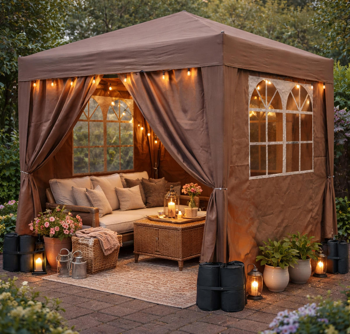 FALTPAVILLON 2/2 m Graubeige inkl. 4 Fußgewichten - Braun, Metall (200/245/200cm) - QUICK STAR