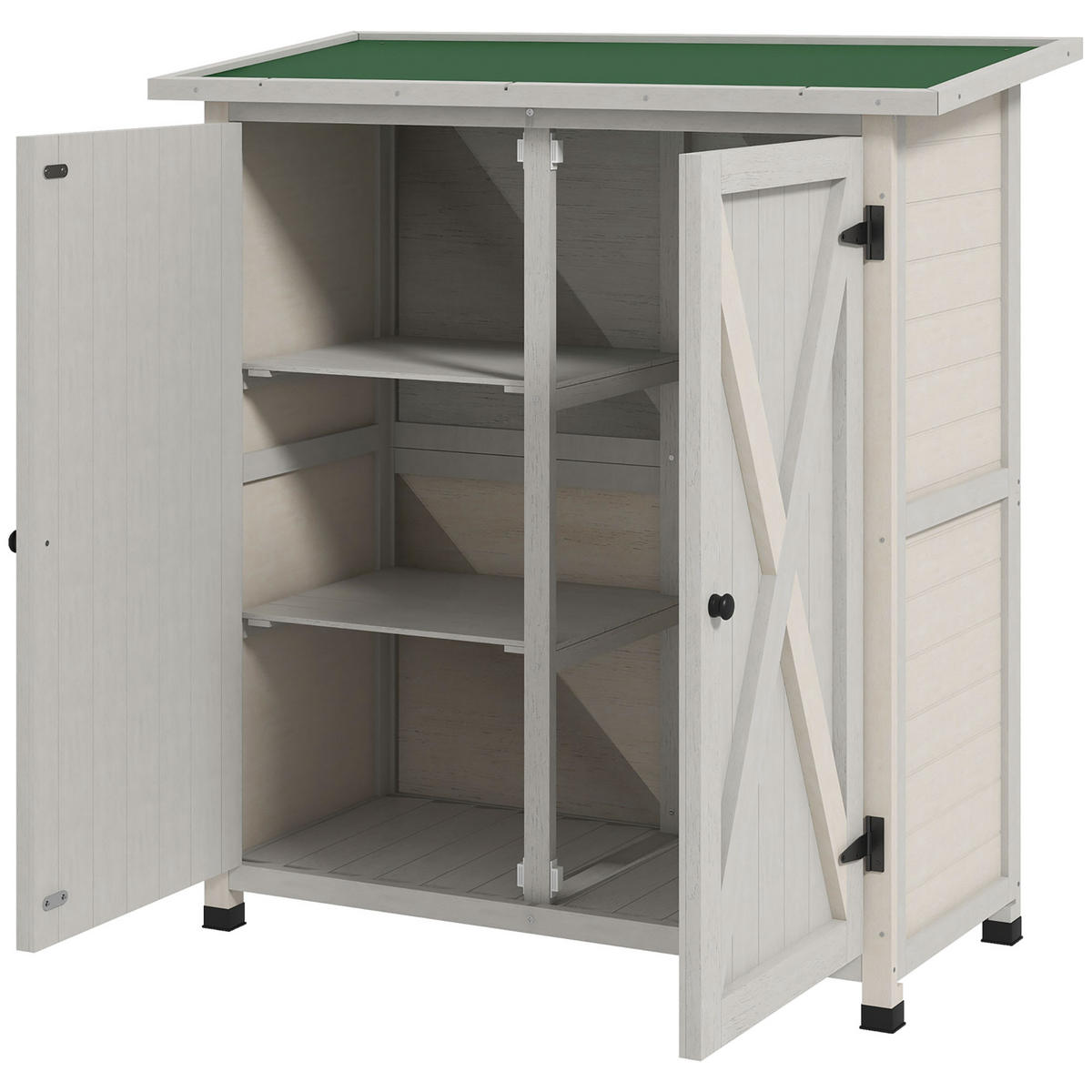 GERÄTESCHUPPEN, Holz-Geräteschrank mit Asphaltdach, 2 Türen, 110x55x117 cm, Hellgrau - Multicolor, Kunststoff (55/117/110cm) - FORIOUS