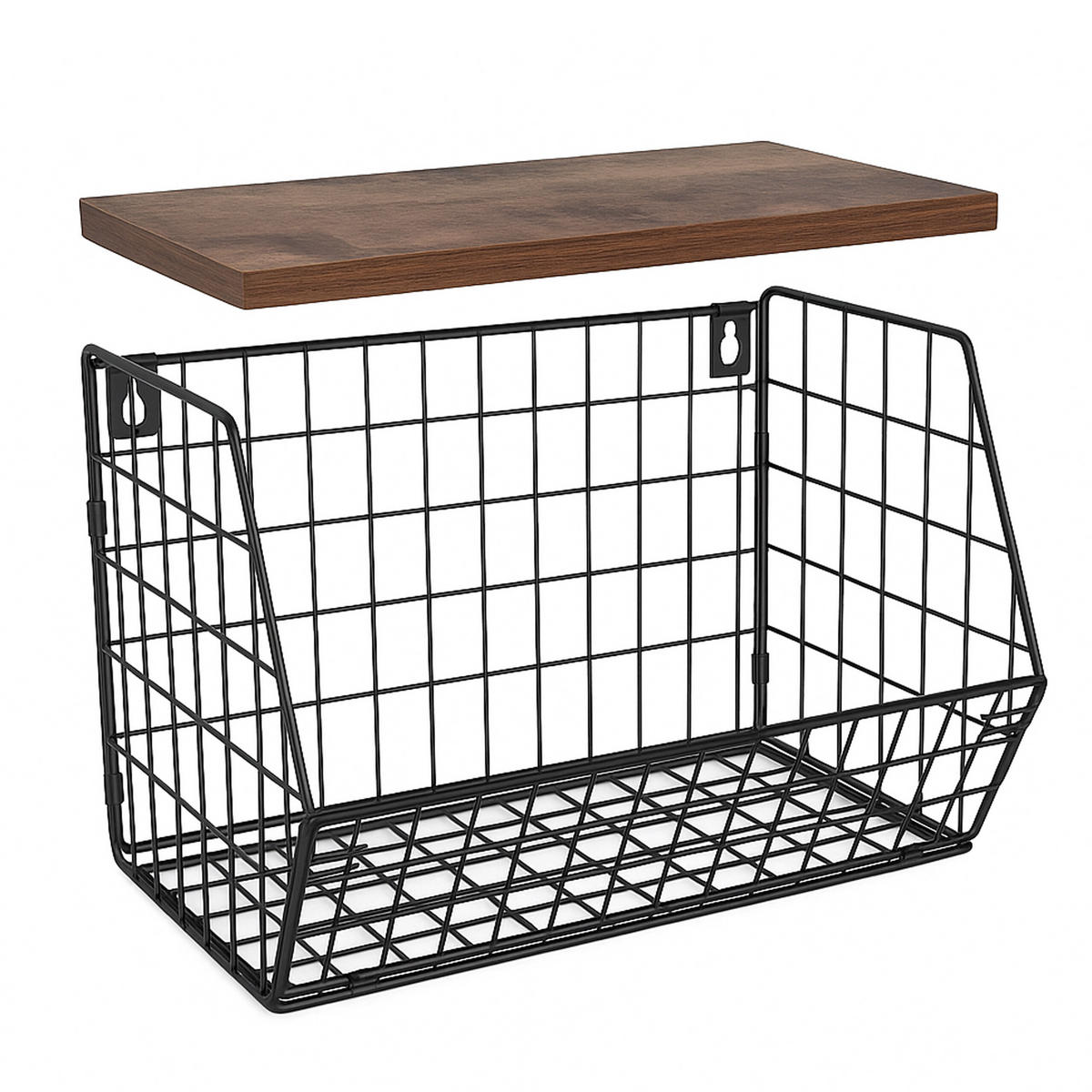 OBSTKORB Wandregal - Schwarz, Holzwerkstoff/Metall (30cm) - Relaxdays