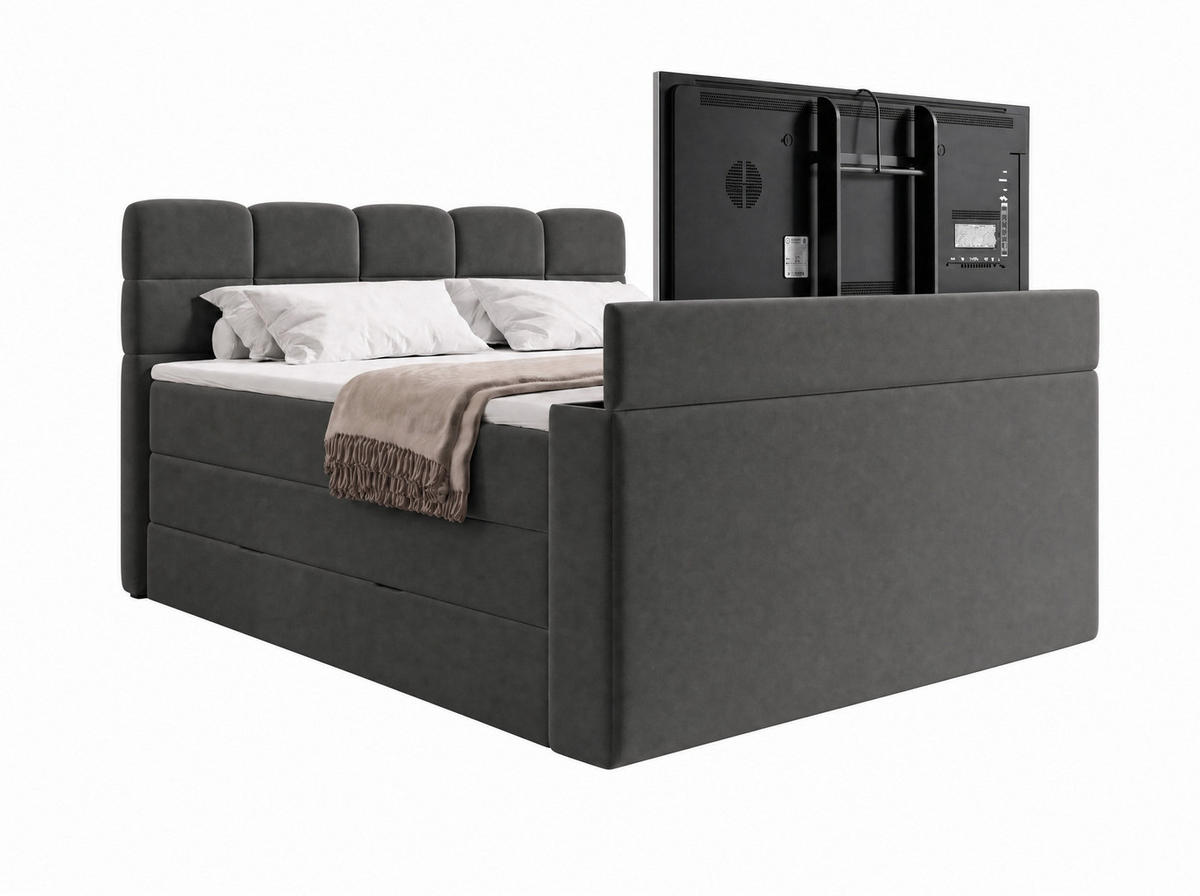BOXSPRINGBETT Carenzo 3 Anthrazit 160/200 cm H2/H3 Samt inkl. Topper und TV-Lift - Anthrazit, Textil (160/200cm) - wonello