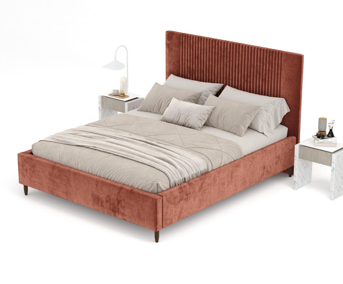 POLSTERBETT Etero Kupfer 120/200 cm im Chenille-Stoff - Wengefarben/Naturfarben, Holz/Holzwerkstoff (120/200cm) - Maison de Reve