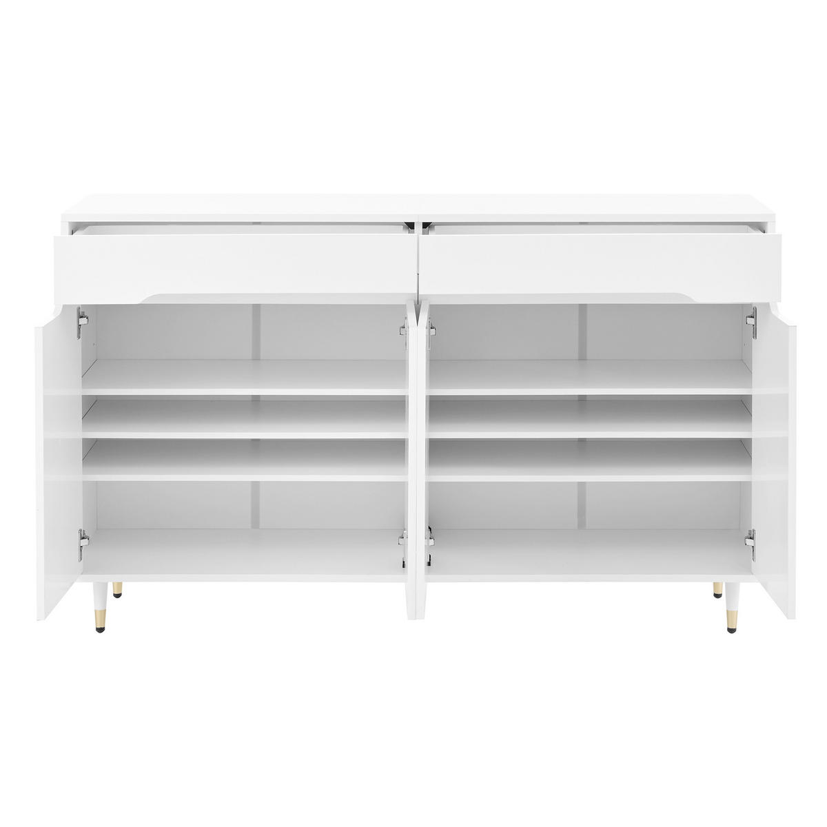 SCHUHSCHRANK 140/39/84 cm weiß-gold aus Spanplatte mit 2 Schubladen - Weiß, Holzwerkstoff (140/84/39cm) - OKWISH
