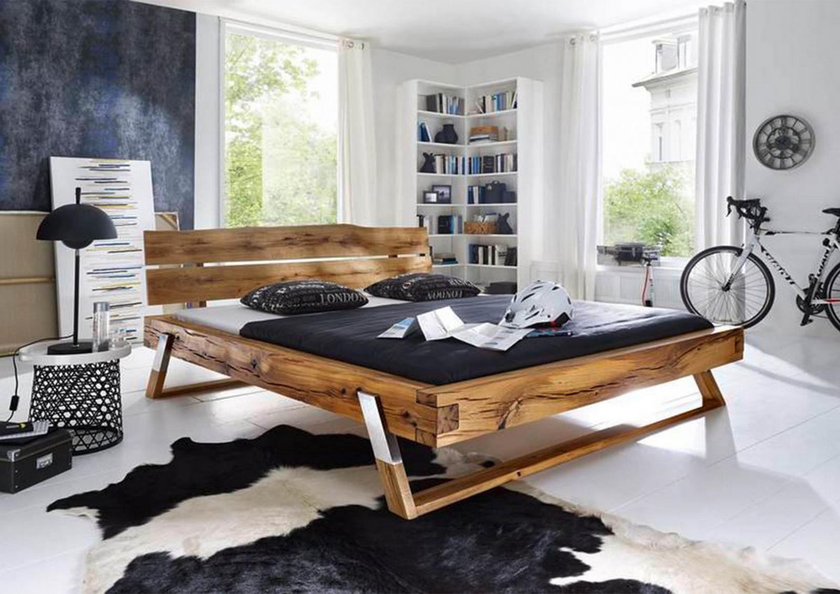 BETT Massivholz Wildeiche 180 x 200 x 86 natur BALKENMÖBEL #102 - Naturfarben, Holz (180/200cm) - Massivmoebel24