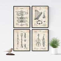 POSTER Set mit 4 Jahrgang Orchester Instrumenten Patenten A4 Rahmenlos - Klar, Papier (29.7/3cm) - Nacnic