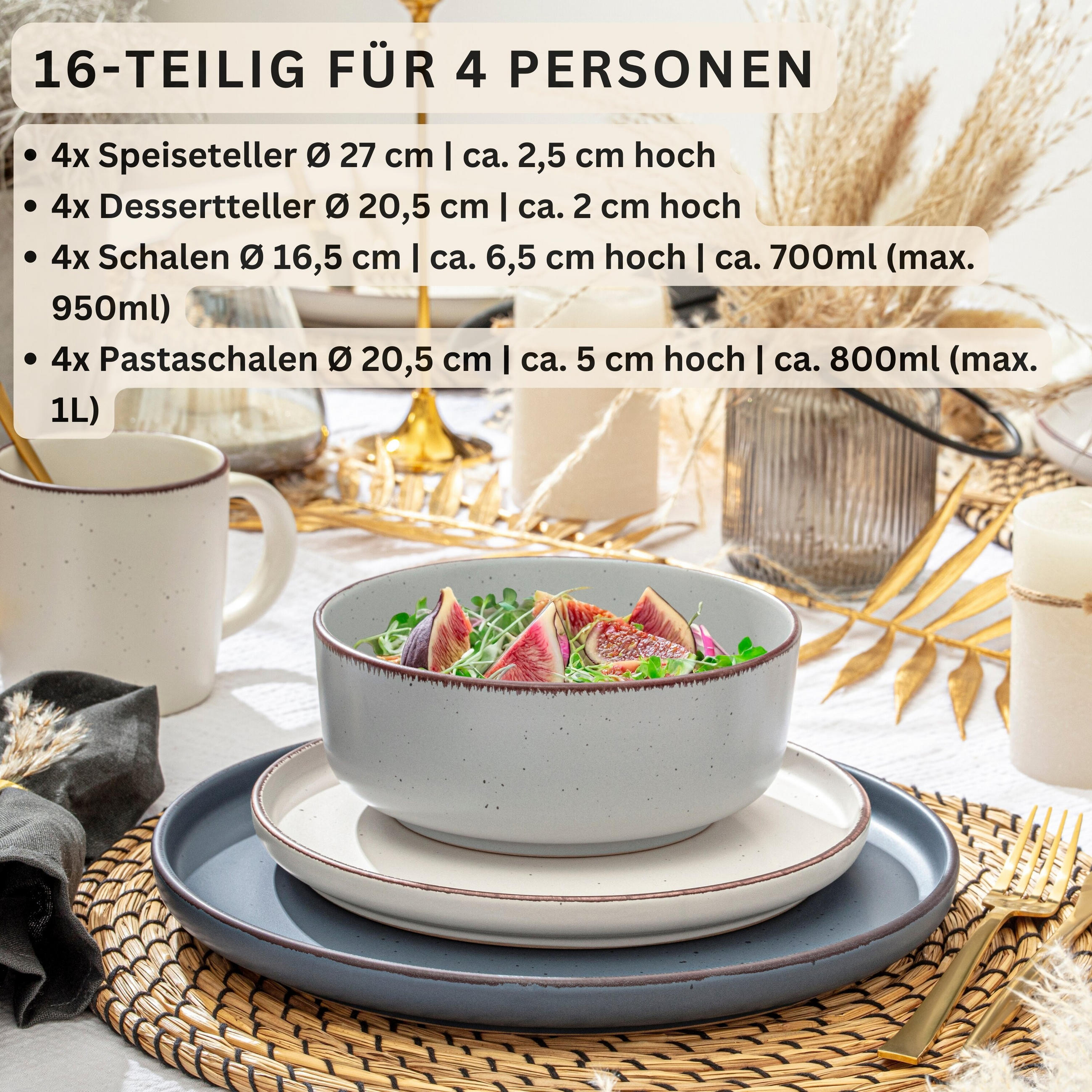 TAFELSERVICE BOMBAY MOONLIGHT - 16 tlg aus Steingut - Multicolor, Stein (27/9.5/27cm) - Sänger
