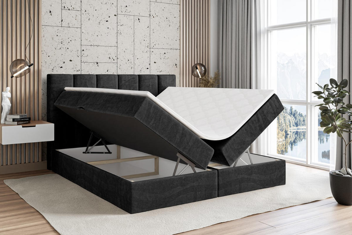 BOXBETT mit Matratze H3 und Lattenrost - BOXI1 - 180x200 cm Schwarz - Schwarz, Holzwerkstoff (180/200cm) - ALTDECOR