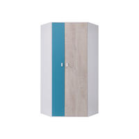 ECKKLEIDERSCHRANK Planet 02 L / P - Blau/Eichefarben, Holzwerkstoff (90/190/90cm)