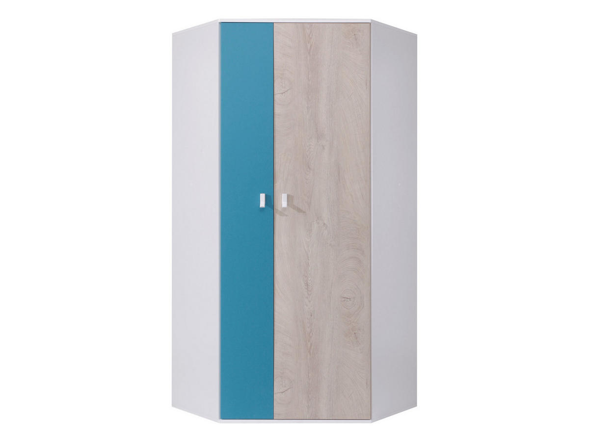 ECKKLEIDERSCHRANK Planet 02 L / P - Blau/Eichefarben, Holzwerkstoff (90/190/90cm)