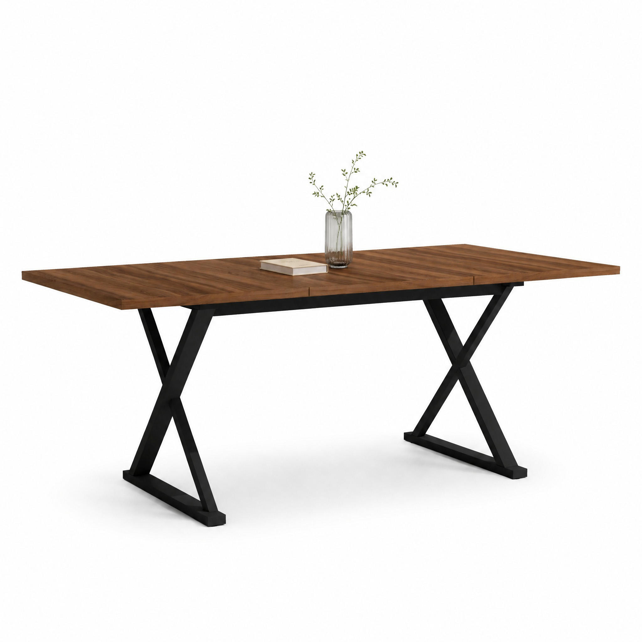 JÍDELNÍ STŮL v ořechové barvě, moderní, pevný, s kovovými nohami, pro 6–8 osob, 180 × 90 × 75 cm - černá/dub artisan, kov/kompozitní dřevo (90/180/75cm) - STILVORA