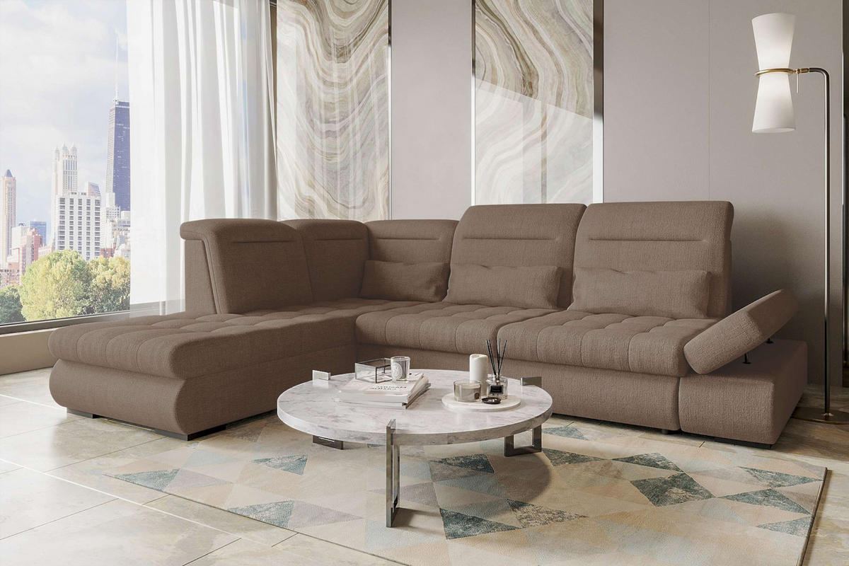 ECKSOFA Toscana Velours inkl. Schlaffunktion - Sandfarben/Taupe, Textil (227/279cm) - 99rooms