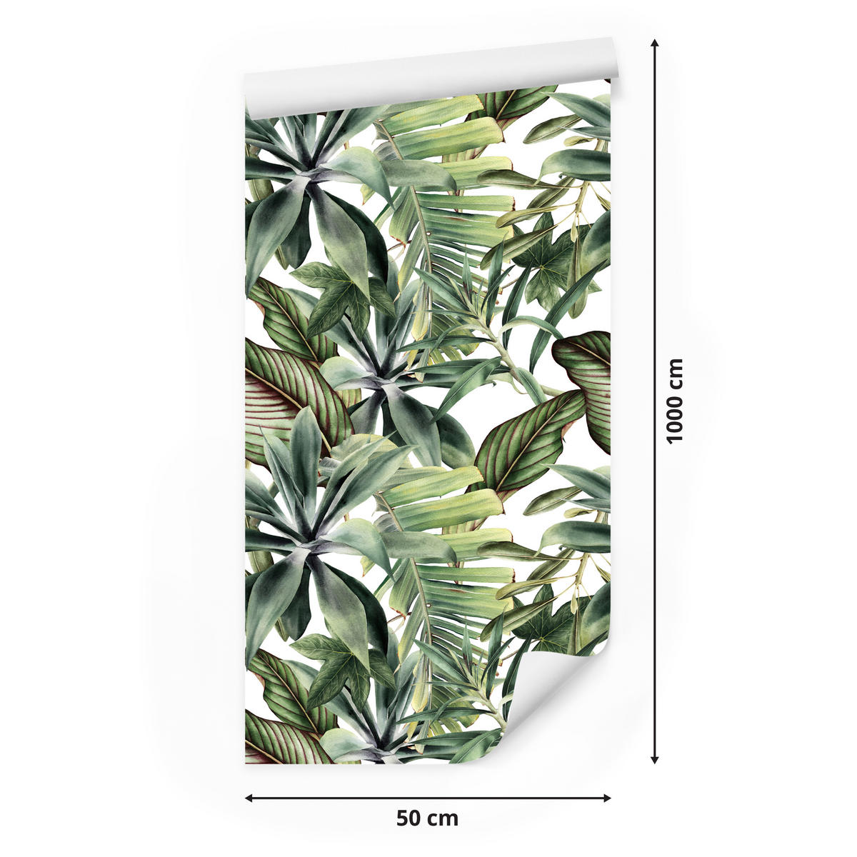 VLIESTAPETE Tropische Bananenblätter – Grün, Weiß – 50x1000 cm - Weiß/Grün, Papier (50/1000cm) - Muralo