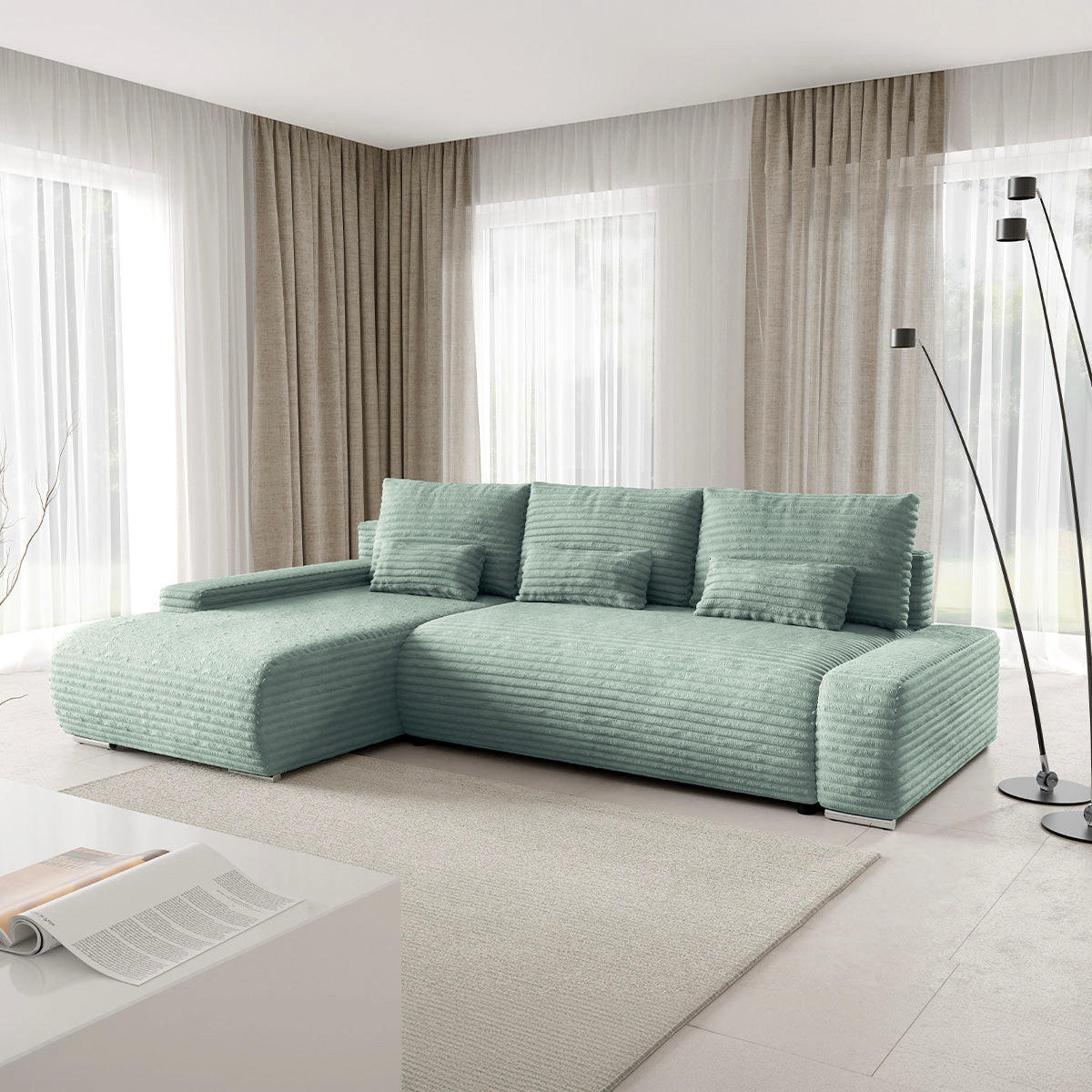 ECKSOFA Ivana 3 Sitzplätze Hellgrün - Grün, Holz (265/172cm) - Petits-meubles