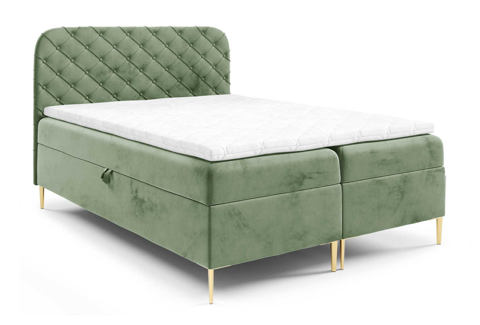 BOXSPRINGBETT 160x200 Elara, Chesterfield, 15 cm Beine, Matratze, Kaki - Olivgrün, Holz/Textil (160/200cm) - Emporius