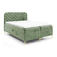 BOXSPRINGBETT 180x200 Elara, Chesterfield, 15 cm Beine, Matratze, Kaki - Olivgrün, Holz/Textil (180/200cm) - Emporius