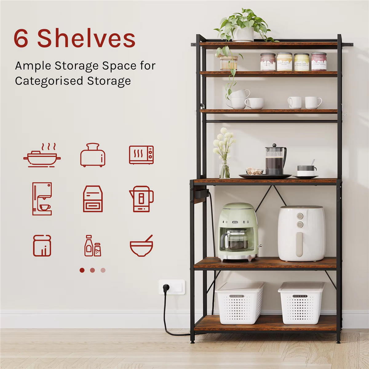 KÜCHENREGAL Steckdose 60x167x40 cm Braun Standregal - Braun, Metall (60/167/40cm) - Kaket