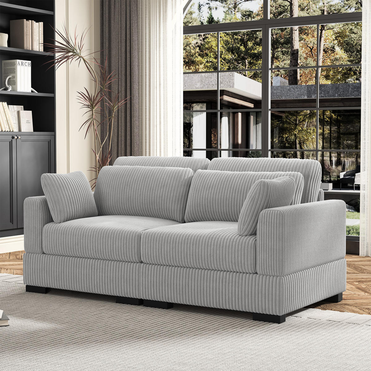MODULAR-SOFA aus Cord Stoff, Grau - Grau, Holz (180/85/88cm)