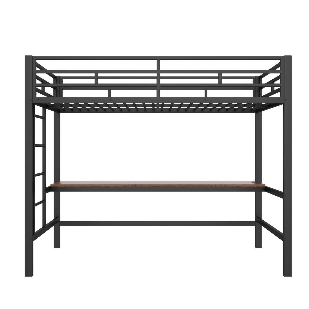 HOCHBETT mit Schreibtisch 90/200 cm in Schwarz – mit Leiter und LED-Lichtleiste - Schwarz, Metall (90/200cm) - BEAOK