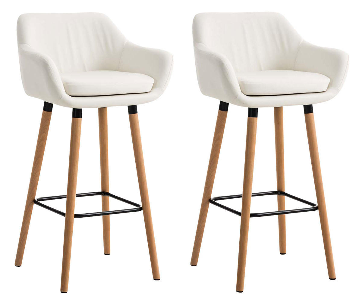 BARHOCKER 2er Set Lederlook weiß - Eukalyptusholzfarben/Weiß, Holz/Textil (55/99/46cm) - CLP