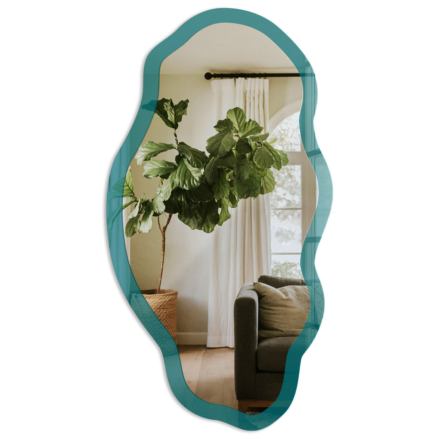 SPIEGEL 90x45 cm asymmetrisch mit Druck - Dunkeltürkis - Transparent, Glas (45/90/0.4cm) - TULUP
