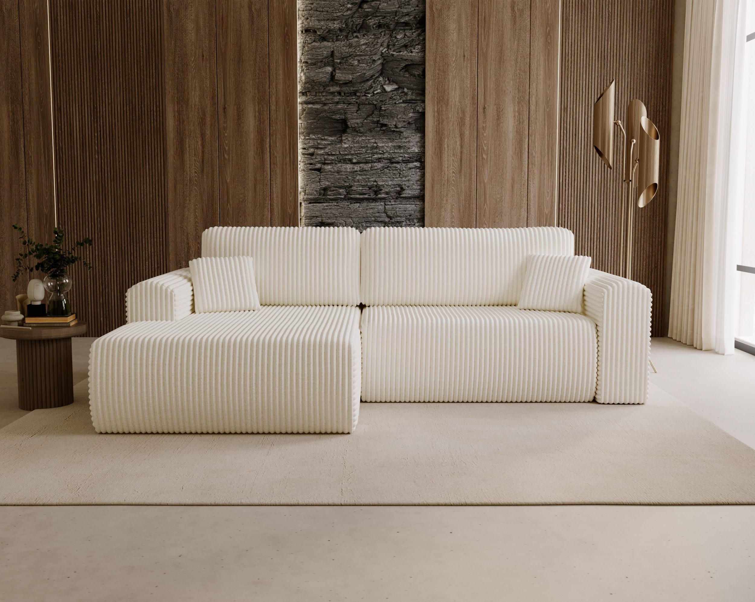 ECKSOFA Linea Weiß, Sofa mit Schlaffunktion, linke seite - Weiß, Holzwerkstoff/Textil (257/177cm) - Bettso