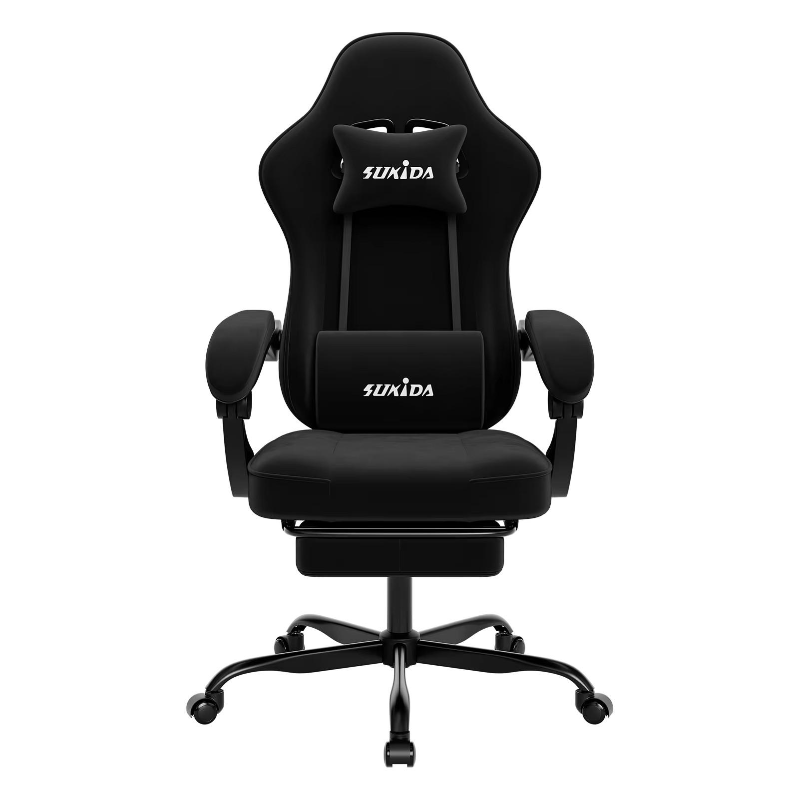 GAMINGSTUHL mit Fußstütze & Lendenkissen Ergonomisch Schwarz - Schwarz, Metall (62.2/180/48.3cm) - Kaket