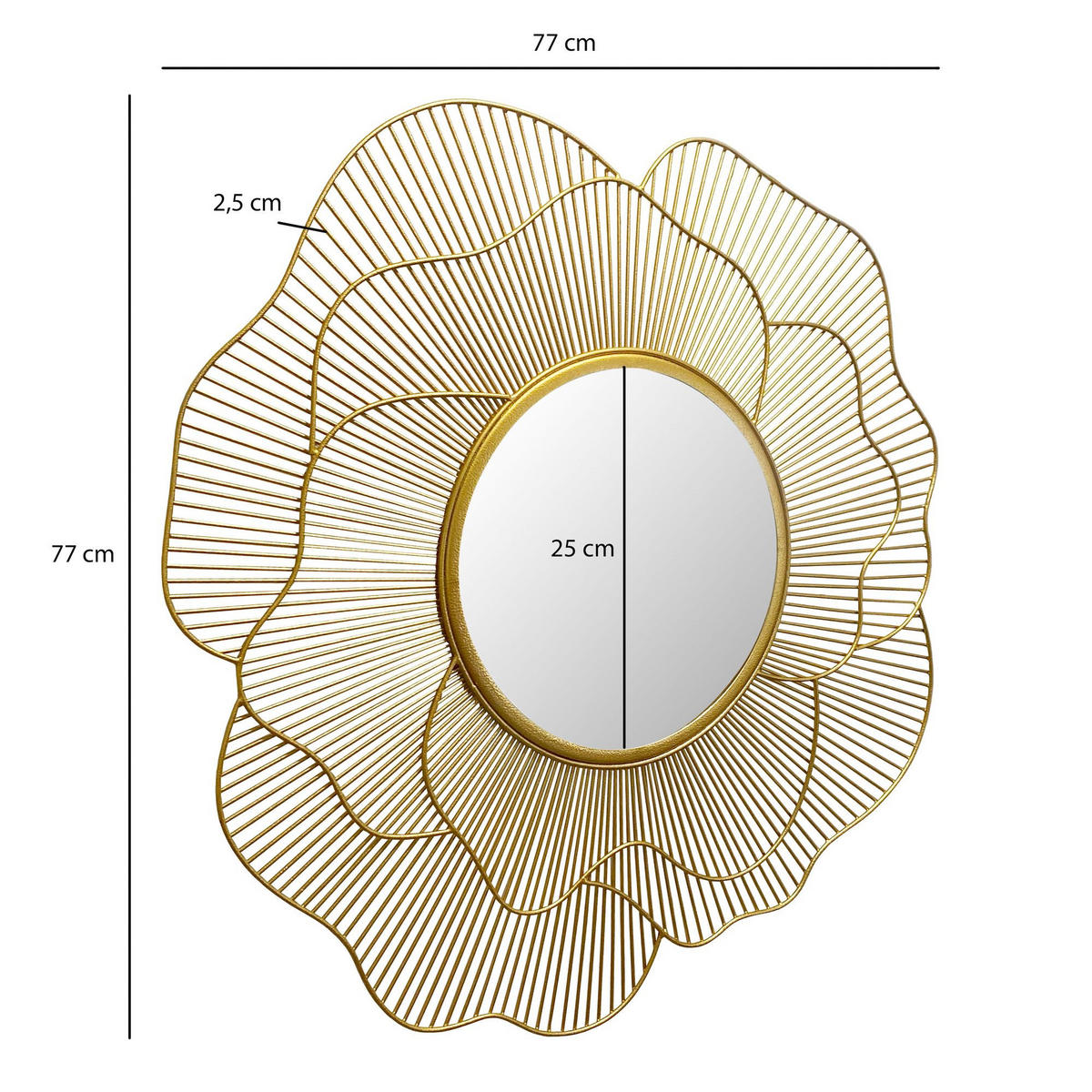 WANDSPIEGEL Rund Metall Gold 77 cm Blütenform - Goldfarben, Glas (77/77/3cm) - KADIMA DESIGN