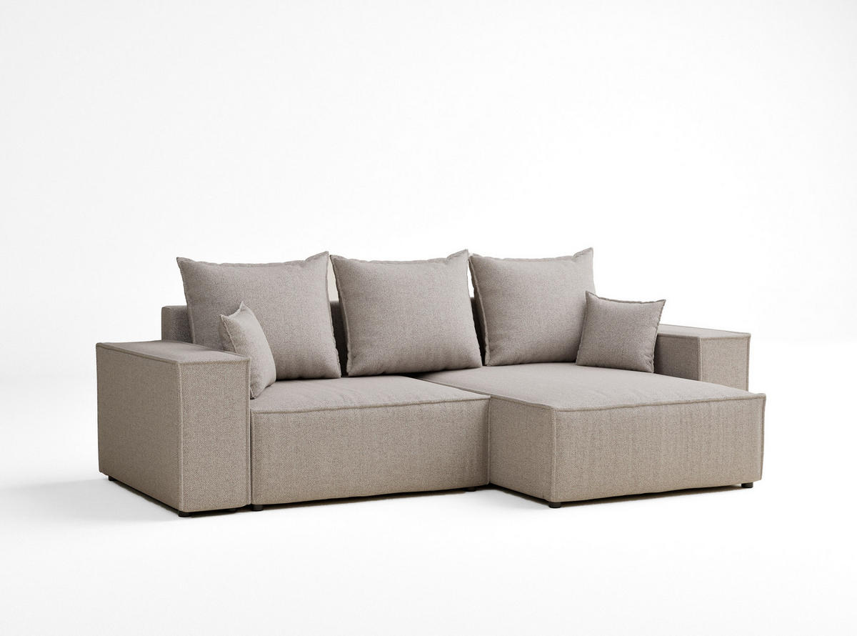 ECKSOFA MIT SCHLAFFUNKTION Moyo Beige Webstoff - Schwarz/Grau, Holz/Holzwerkstoff (255/148cm) - Maison de Reve