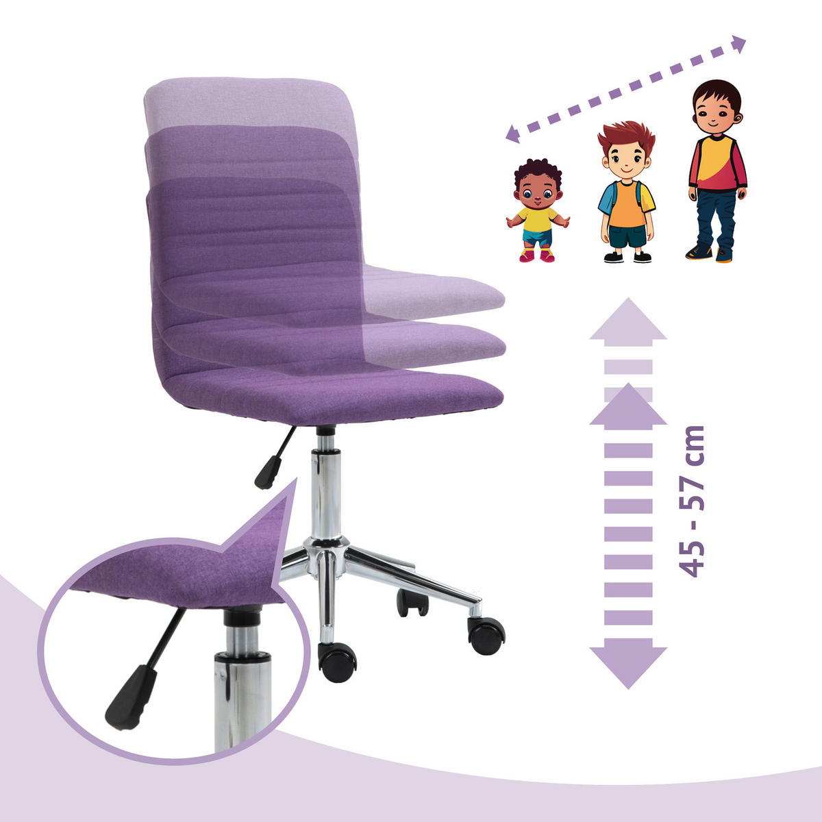 KINDERSCHREIBTISCHSTUHL LINUS Stoffbezug Lila - Violett/Silberfarben, Textil (40/86/37.5cm) - SVITA