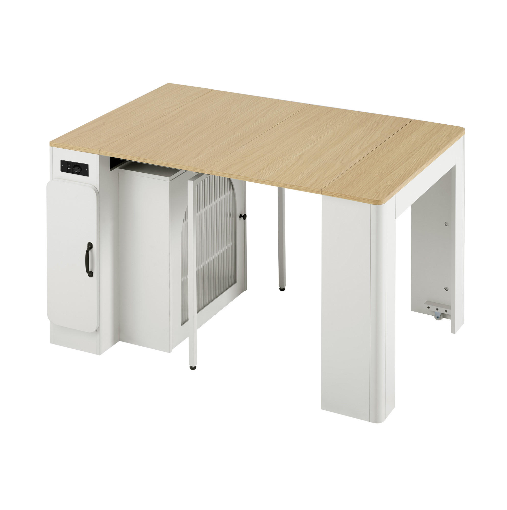 KÜCHENINSEL 83/39,6-149,6/77 cm aus MDF und Glas mit ausziehbarer Tischplatte Weiß/Naturfarben - Weiß, Holzwerkstoff (83/77/39.6cm) - Modenvie
