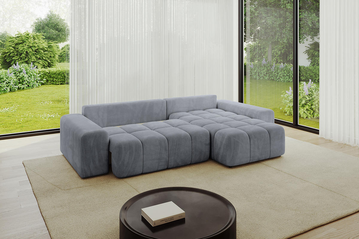 ECKSOFA Ottomane rechts ENIL-L 297x189x68 Hellgrau Velours - Titanfarben, Holzwerkstoff/Kunststoff (189/297cm) - ALTDECOR