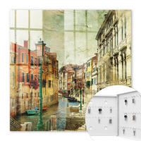 SCHLÜSSELBOX Weiß 30x30 cm – Türöffnung nach rechts - Farbenfrohe Stadt - Beige, Metall (30/30/5cm) - TULUP