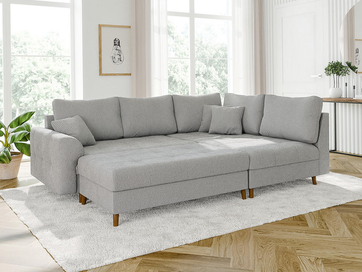 HOCKER Alma Hellgrau Cord - Hellgrau/Braun, Holz/Textil (118/40/73cm) - S-Style Möbel