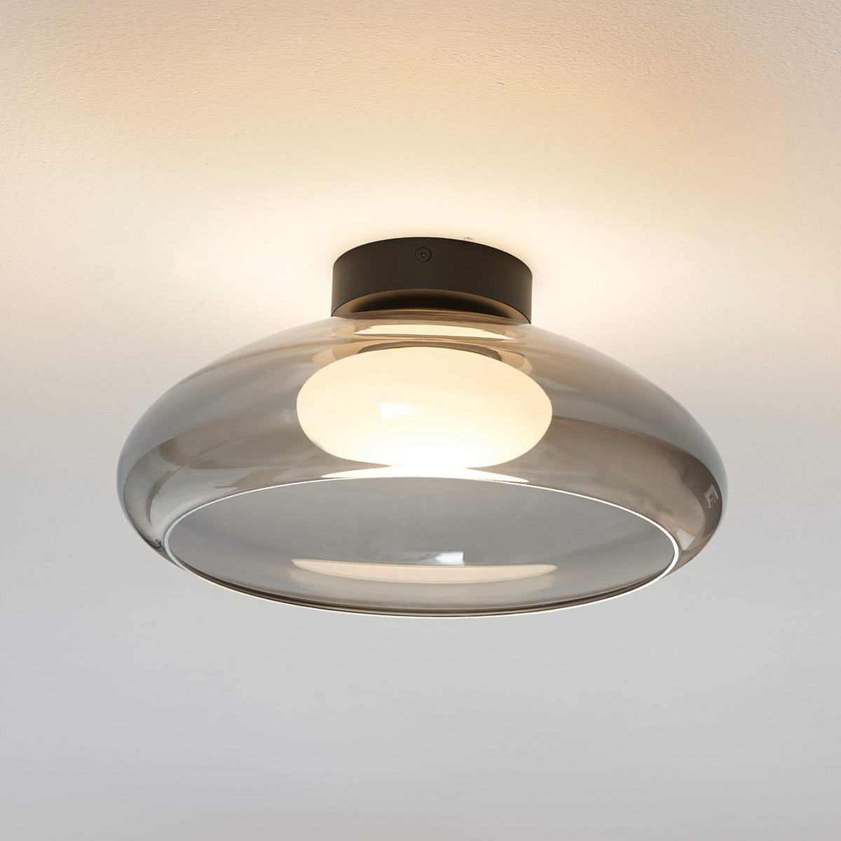 DECKENLEUCHTE Théoria, Rauchgrau und Weiß, 16cm - Grau, Glas (16/33/33cm) - KOSILUM