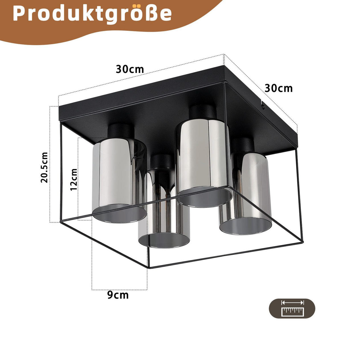 DECKENLEUCHTE Mantooth 30/30/20 cm - Schwarz, Metall (30/30/20cm) - Nettlife