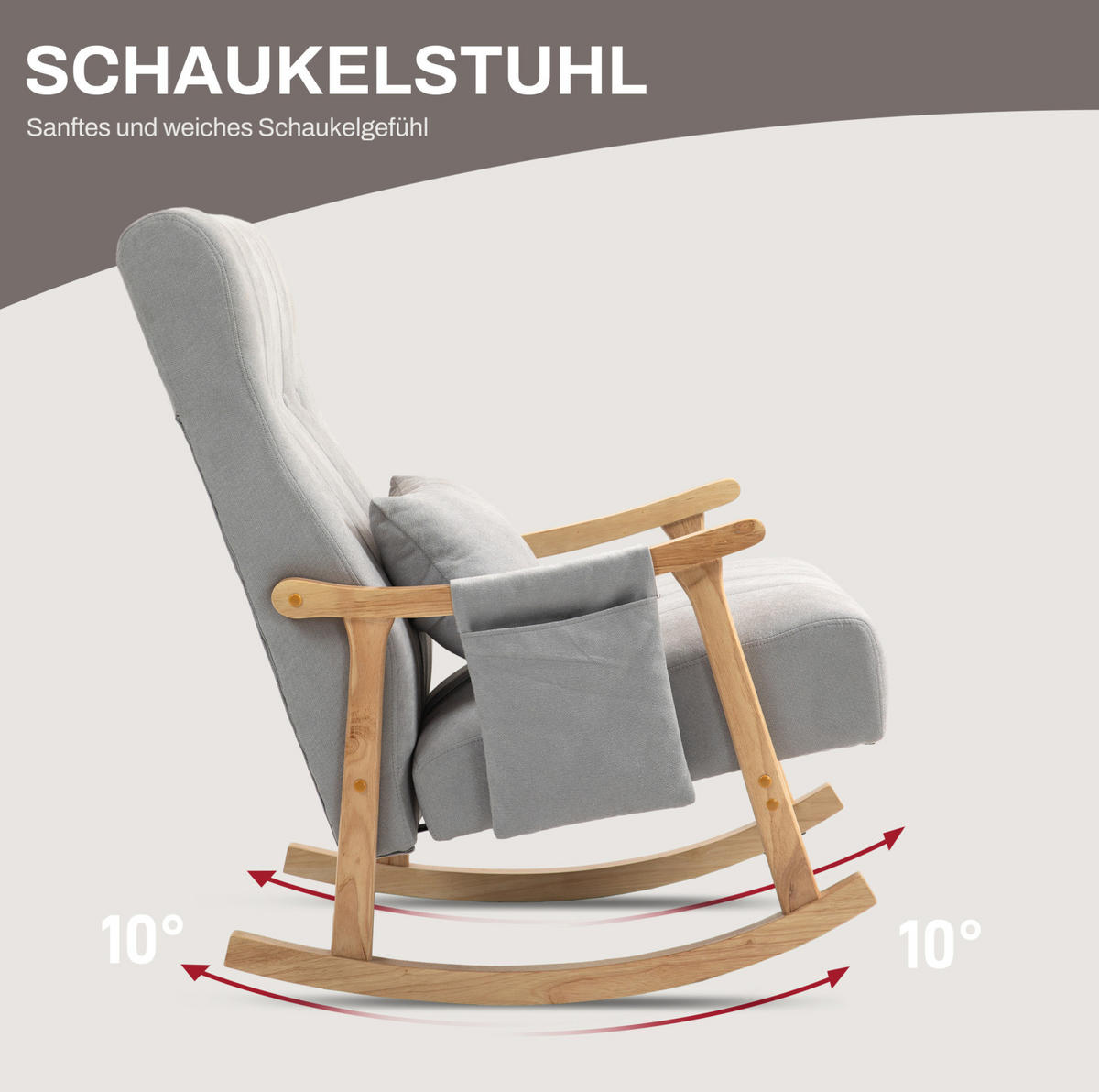SCHAUKELSTUHL 65/90/98 cm mit Polsterung, Lendenkissen und Buchenholzrahmen - Grau, Textil (65/98/90cm) - BEAOK