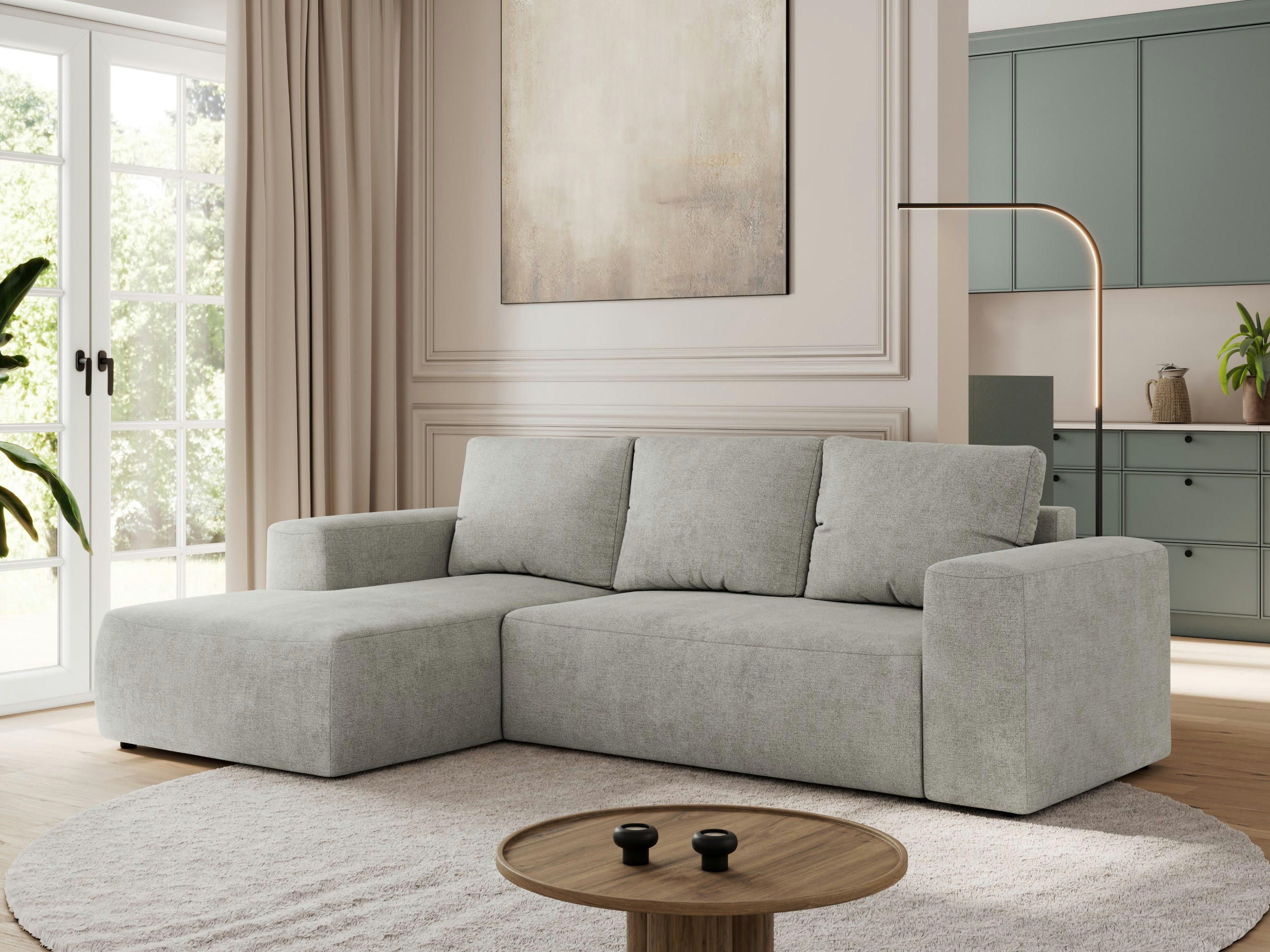 ECKSOFA TRENTINO L Hellgrau Stukture - Links - Hellgrau/Schwarz, Textil (266/164cm) - MKS